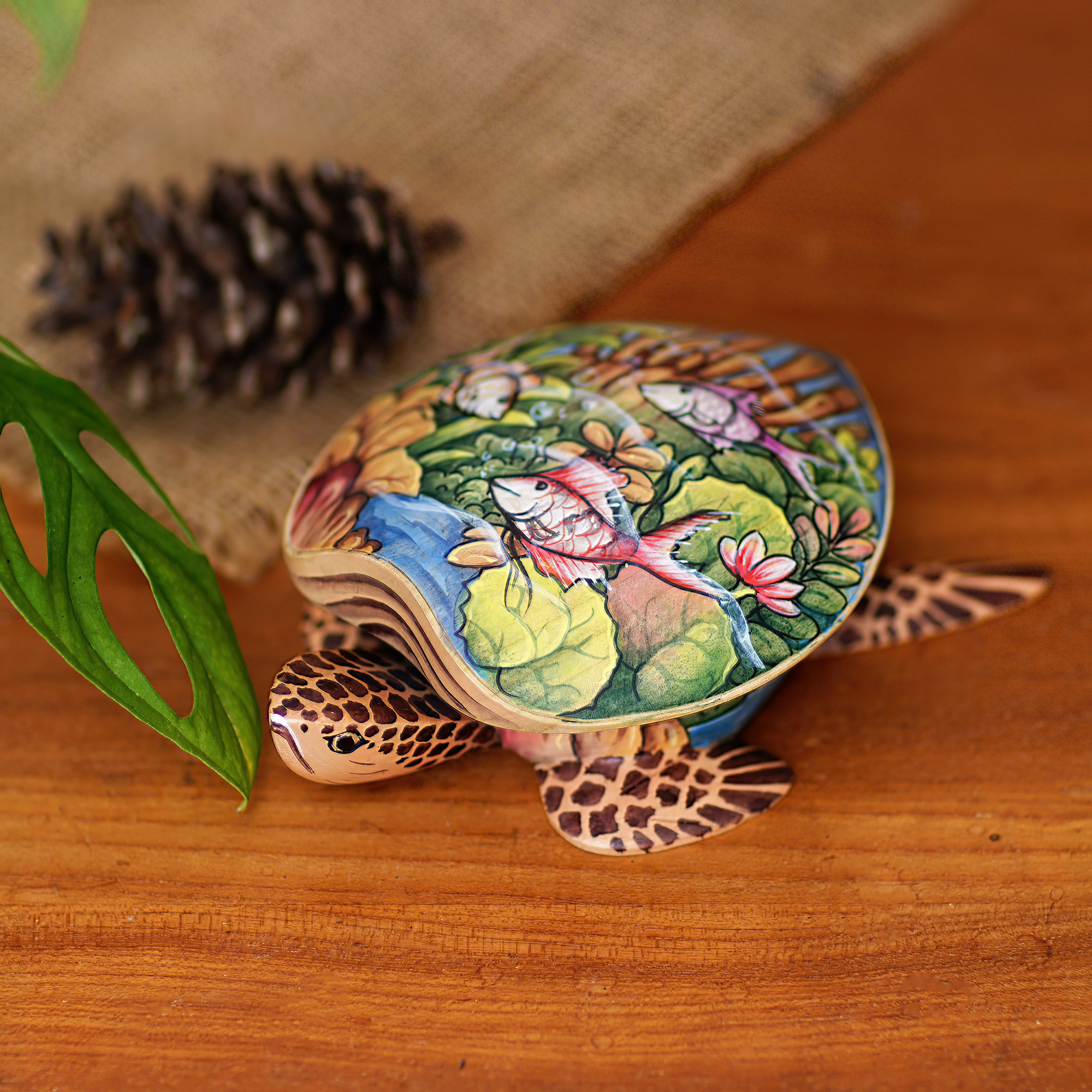 Hand Crafted Wood Jewelry Box Sea Turtle NOVICA