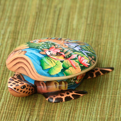 Wood jewelry box, 'Sea Turtle' - Hand Crafted Wood Jewelry Box