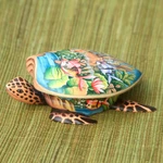 Wood jewelry box, 'Sea Turtle' - Hand Crafted Wood Jewelry Box