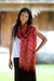 Silk batik shawl, 'Scarlet Lily' - Hand Made Indonesian Silk Shawl (image 2) thumbail