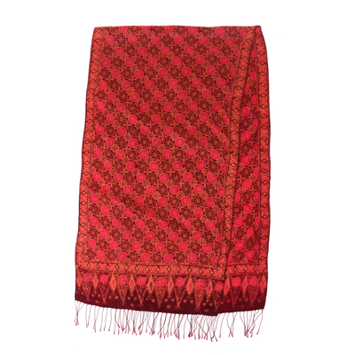 Silk batik shawl, 'Scarlet Lily' - Hand Made Indonesian Silk Shawl