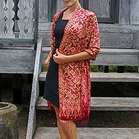 Silk batik shawl, 'Jakarta Lady' - Artisan Crafted Geometric Silk Patterned Shawl