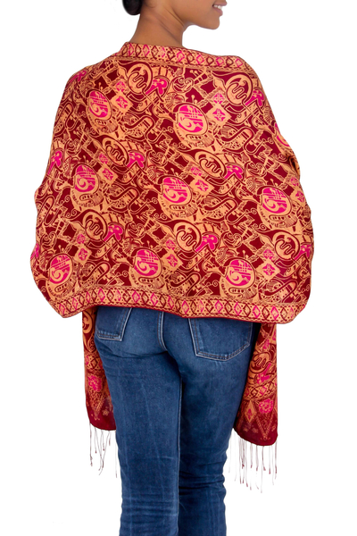Silk batik shawl, 'Jakarta Lady' - Artisan Crafted Geometric Silk Patterned Shawl