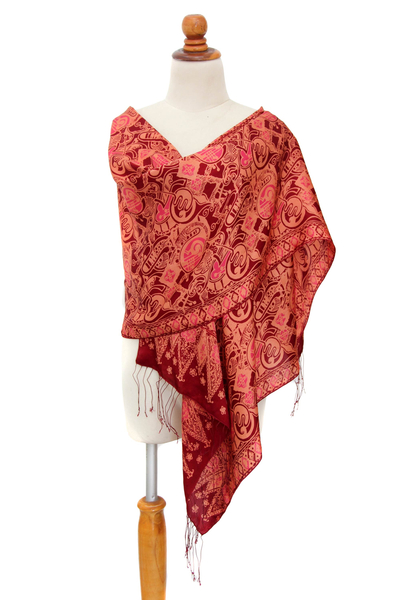 Mantón batik de seda - Mantón de seda estampado geométrico artesanal