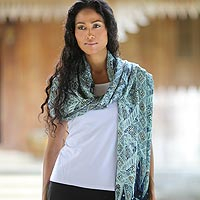 Silk batik shawl, 'Javanese Kingdom' - Silk batik shawl