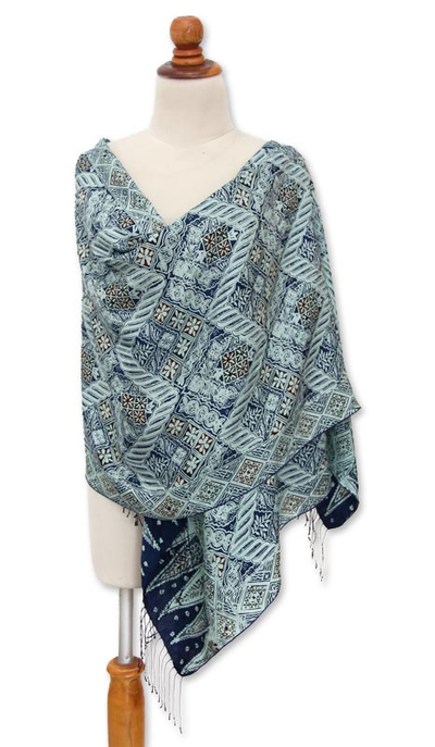 Silk batik shawl, 'Javanese Kingdom' - Silk batik shawl