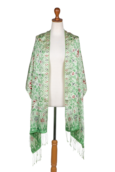 Silk batik shawl, 'Bogor Lady' - Handcrafted Indonesian Batik Silk Shawl