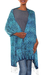 Silk batik shawl, 'Javanese Blue' - Handcrafted Floral Silk Shawl thumbail