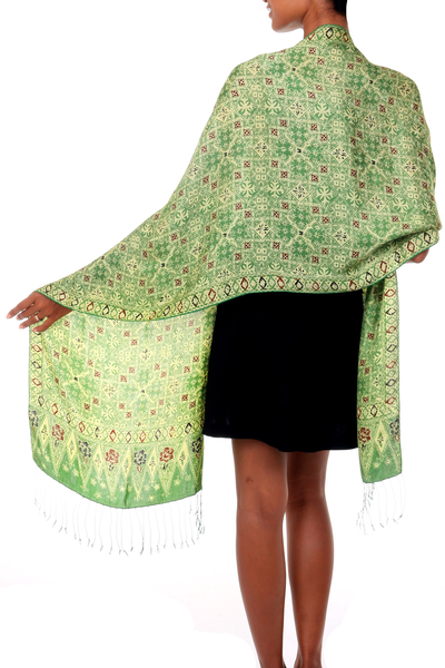 Mantón batik de seda - Mantón de seda Batik de mujer indonesio único