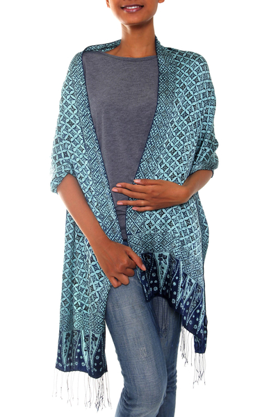 Silk batik shawl, 'Javanese Rosettes' - Silk batik shawl