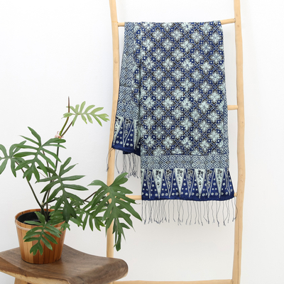 Silk batik shawl, 'Frangipani Floral' - Silk batik shawl