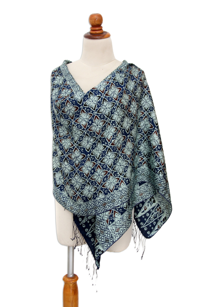 Silk batik shawl, 'Frangipani Floral' - Silk batik shawl