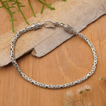 Sterling silver chain bracelet, 'Borobudur Collection' - Hand Made Sterling Silver Chain Bracelet