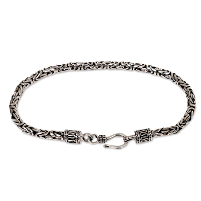 Sterling silver chain bracelet, 'Borobudur Collection' - Hand Made Sterling Silver Chain Bracelet
