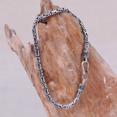 Men's sterling silver chain bracelet, 'Borobudur Collection I' - Artisan Crafted Men's Sterling Silver Chain Bracelet