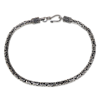 Men's sterling silver chain bracelet, 'Borobudur Collection I' - Artisan Crafted Men's Sterling Silver Chain Bracelet
