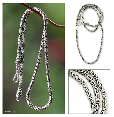 Sterling silver chain necklace, 'Borobudur Collection II' (20 inch) - Artisan Crafted Sterling Silver Chain Necklace