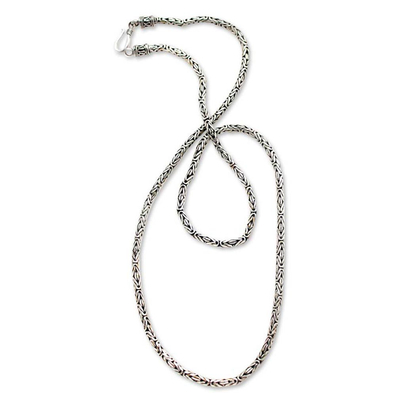 Sterling silver chain necklace, 'Borobudur Collection III' (24 inch) - Indonesian Sterling Silver Chain Necklace (24 Inch)