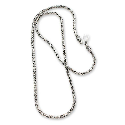 Sterling silver long chain necklace, 'Borobudur Collection II' (30 inch) - Sterling Silver Chain Necklace Handmade (30 Inch)