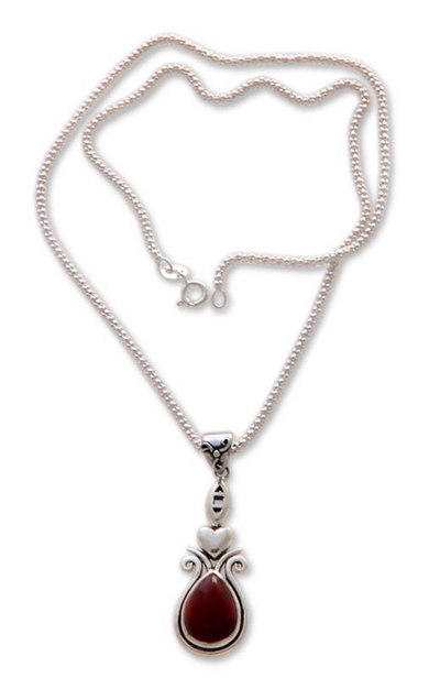 Carnelian heart necklace, 'Sumatra Style' - Carnelian and Silver Heart Necklace