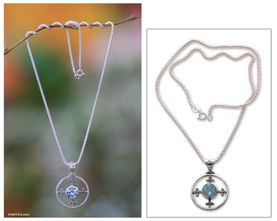 Blue topaz pendant necklace, 'Around the World' - Blue topaz pendant necklace