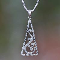 Sterling silver pendant necklace, 'Bamboo Lace' - Sterling silver pendant necklace