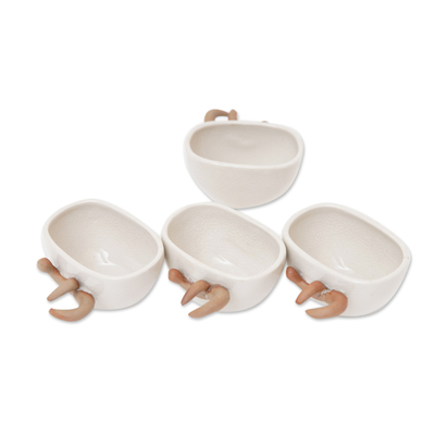 Ceramic teacups, 'Uniqo' (set of 4) - Ceramic teacups (Set of 4)