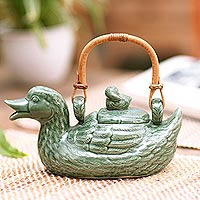 Ceramic teapot, 'Mamma Duck' - Ceramic teapot