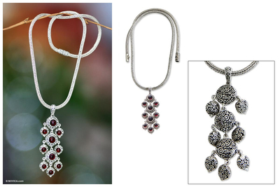 Garnet pendant necklace, 'Blessing' - Garnet pendant necklace