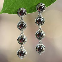 Garnet dangle earrings, 'Orion Light' - Hand Made Sterling Silver and Garnet Dangle Earrings