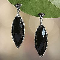 Onyx dangle earrings, 'Eye of the Soul' - Artisan Crafted Onyx Dangle Earrings