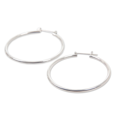Sterling silver hoop earrings, 'Moonlit Goddess' (2 Inch) - Unique Sterling Silver Hoop Earrings (2 Inch)