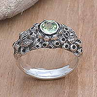 Peridot band ring, 'Coral Treasure' - Handmade Sterling Silver and Peridot Ring