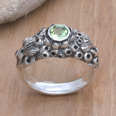 Peridot band ring, 'Coral Treasure' - Handmade Sterling Silver and Peridot Ring