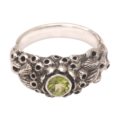 Peridot band ring, 'Coral Treasure' - Handmade Sterling Silver and Peridot Ring