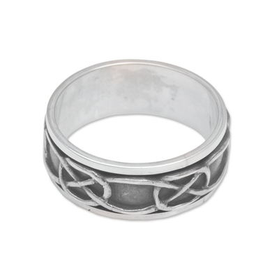 Men's sterling silver meditation spinner ring, 'Chains' - Hand Made Men's Sterling Silver Meditation Spinner Ring