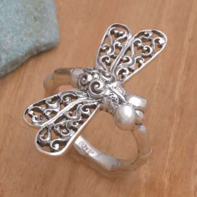 Sterling silver cocktail ring, Lucky Dragonfly