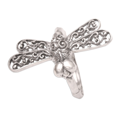 Sterling silver cocktail ring, 'Lucky Dragonfly' - Artisan Jewellery Sterling Silver Cocktail Ring