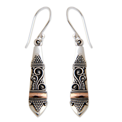 Gold accent dangle earrings, 'Seminyak Ferns' - Sterling Silver and Gold Accent Dangle Earrings