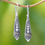 Gold accent dangle earrings, 'Stepping Stone' - Handmade Sterling Silver and Gold Accent Dangle Earrings