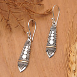 Gold accent dangle earrings, 'Stepping Stone' - Handmade Sterling Silver and Gold Accent Dangle Earrings
