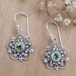 Peridot flower earrings, 'Nature's Gift' - Handcrafted Floral Peridot Dangle Earrings