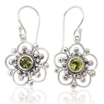 Peridot flower earrings, 'Nature's Gift' - Handcrafted Floral Peridot Dangle Earrings