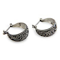 Sterling silver hoop earrings, 'Moonlit Serenade' - Sterling Silver Hoop Earrings