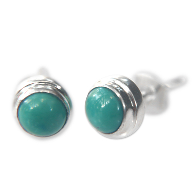 Sterling silver stud earrings, 'Blue Moons' - Silver and Reconstituted Turquoise Stud Earrings
