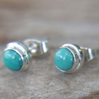 Sterling silver stud earrings, 'Blue Moons' - Silver and Reconstituted Turquoise Stud Earrings