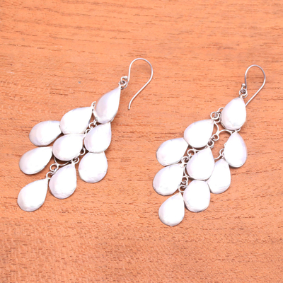Sterling silver waterfall earrings, 'Shower of Petals' - Handcrafted Sterling Silver Chandelier Earrings