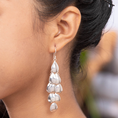 Sterling silver waterfall earrings, 'Shower of Petals' - Handcrafted Sterling Silver Chandelier Earrings