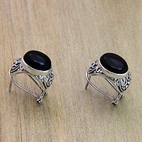 Onyx button earrings, 'Midnight Bower'