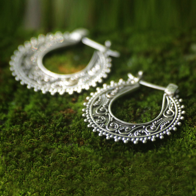 Sterling silver hoop earrings, 'Kuta Moon' - Artisan Crafted Sterling Silver Hoop Earrings